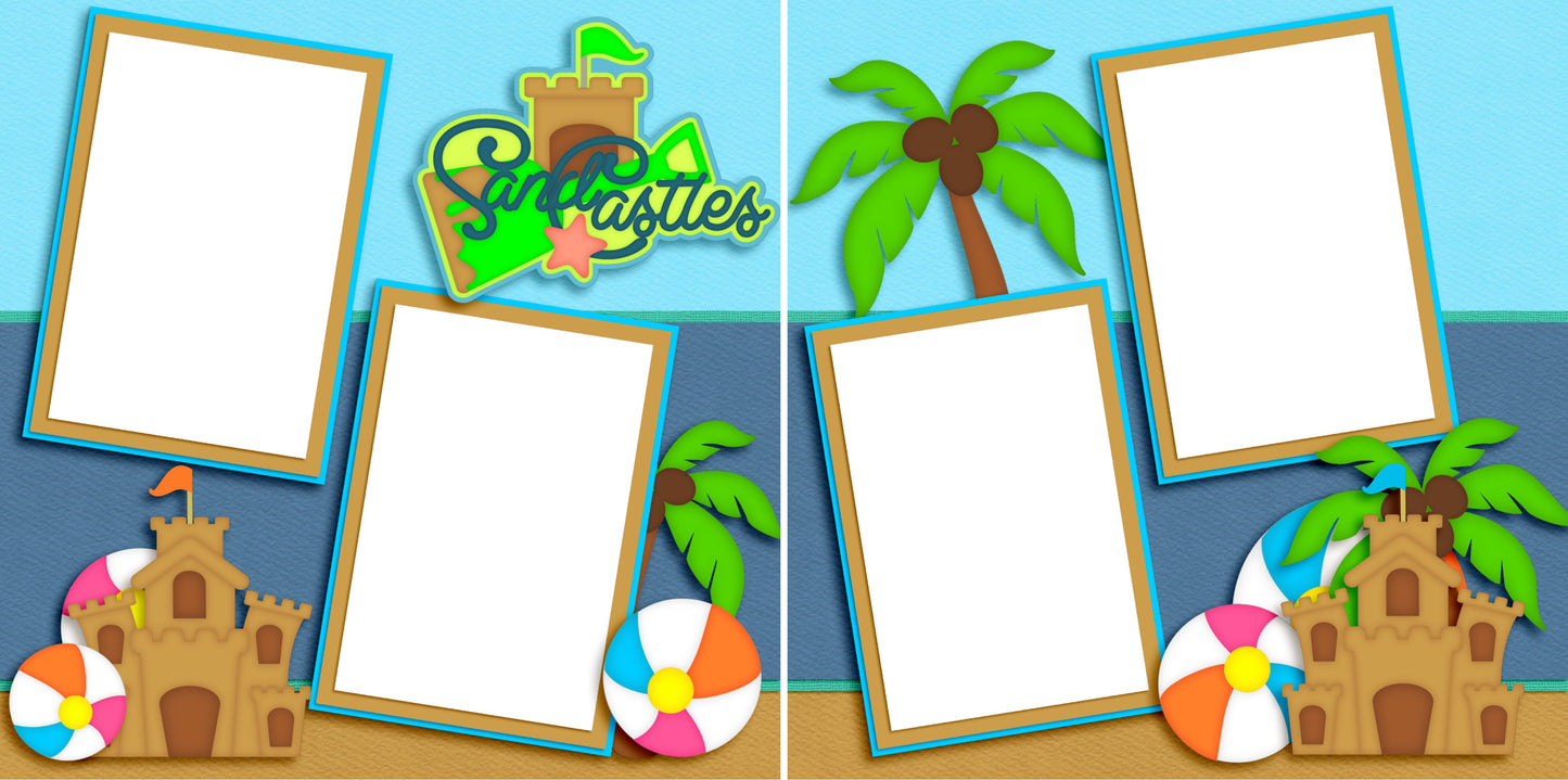 Sandcastles - Digital Scrapbook Pages - INSTANT DOWNLOAD - EZscrapbooks Scrapbook Layouts Beach - Tropical, Summer