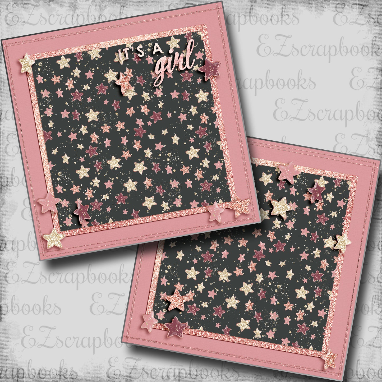 It's a Girl Stars NPM - 5437 - EZscrapbooks Scrapbook Layouts Baby