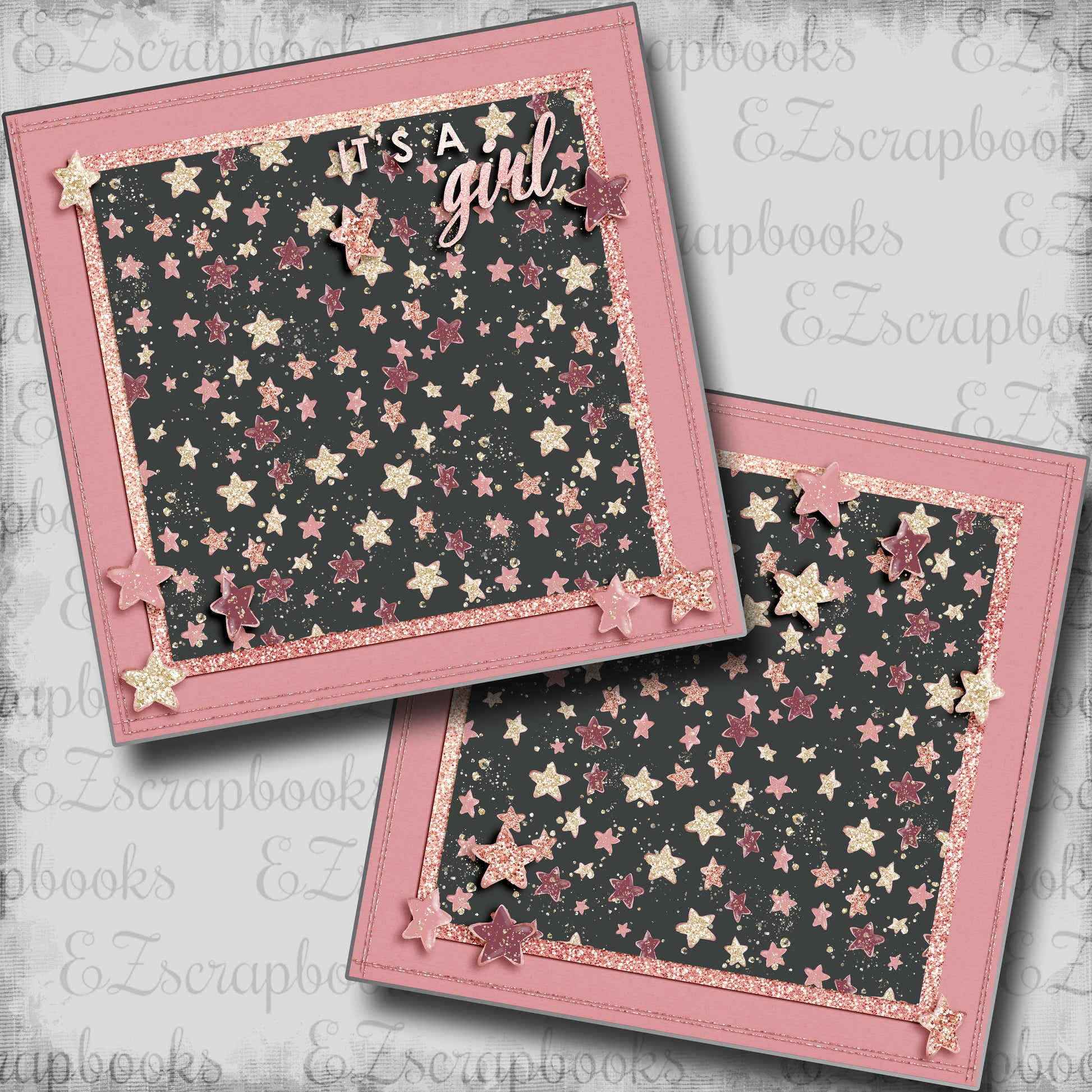 It's a Girl Stars NPM - 5437 - EZscrapbooks Scrapbook Layouts Baby