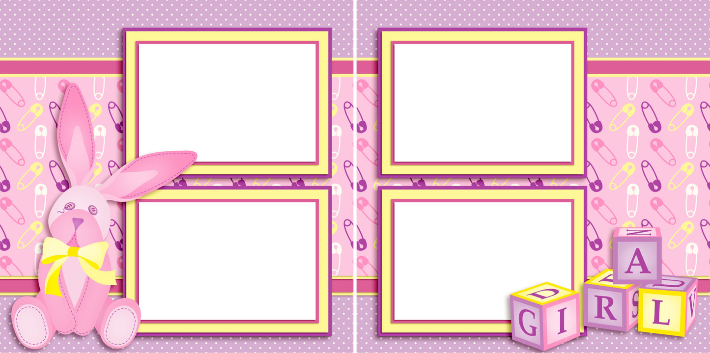 Baby Girl Bunny - Digital Scrapbook Pages - INSTANT DOWNLOAD - EZscrapbooks Scrapbook Layouts Baby - Toddler