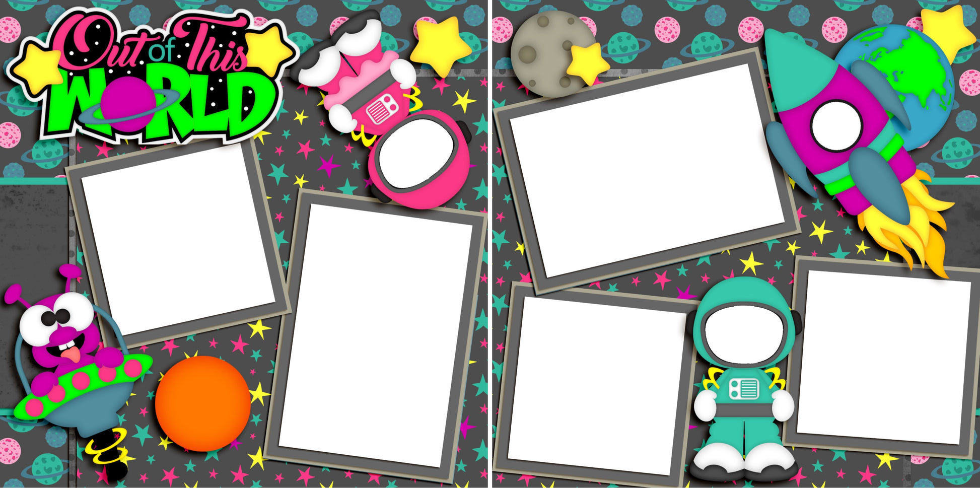 Out of this World - Open Faces - Digital Scrapbook Pages - INSTANT DOWNLOAD - EZscrapbooks Scrapbook Layouts Disney, Kids