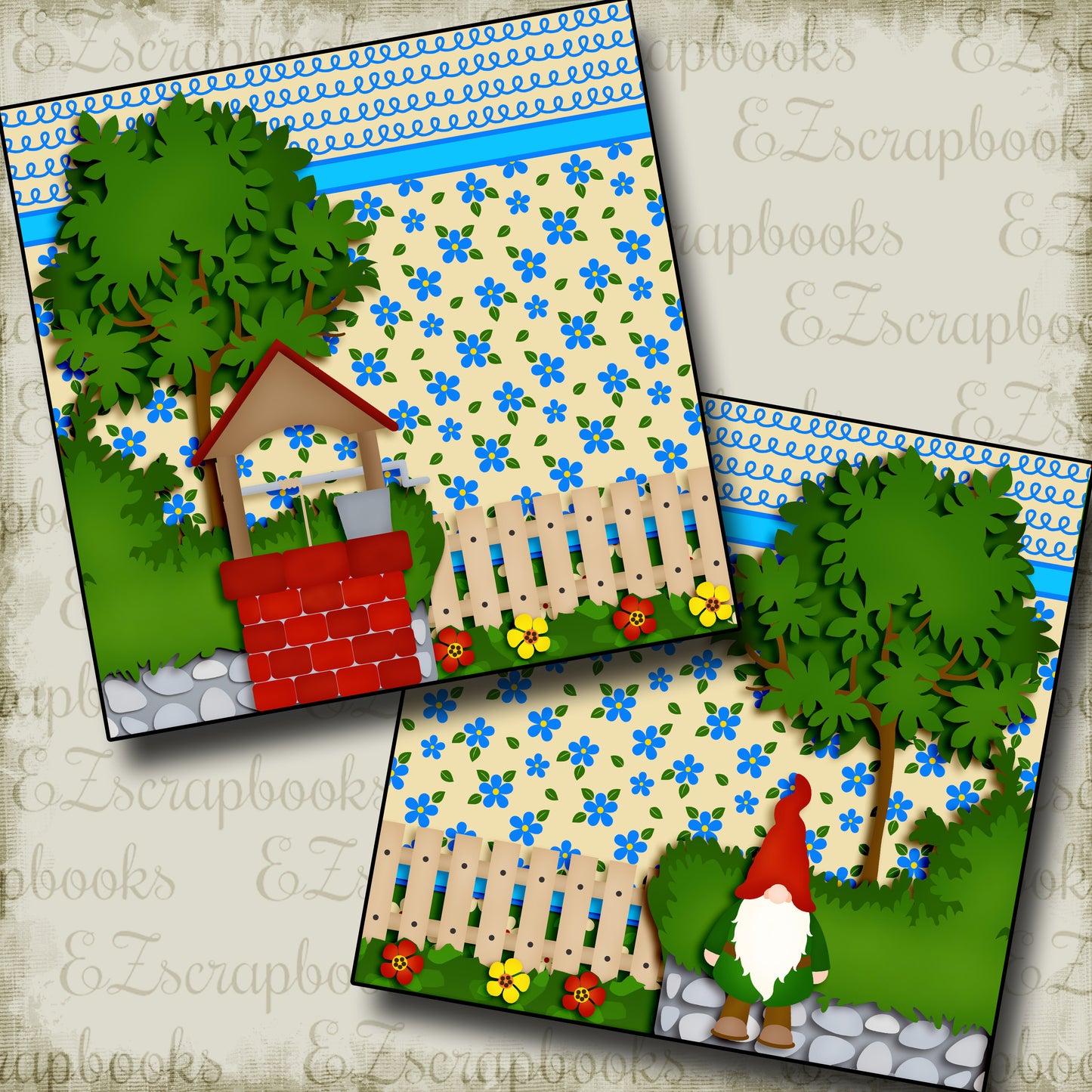 Garden Gnome NPM - 2703 - EZscrapbooks Scrapbook Layouts Farm - Garden, Spring - Easter