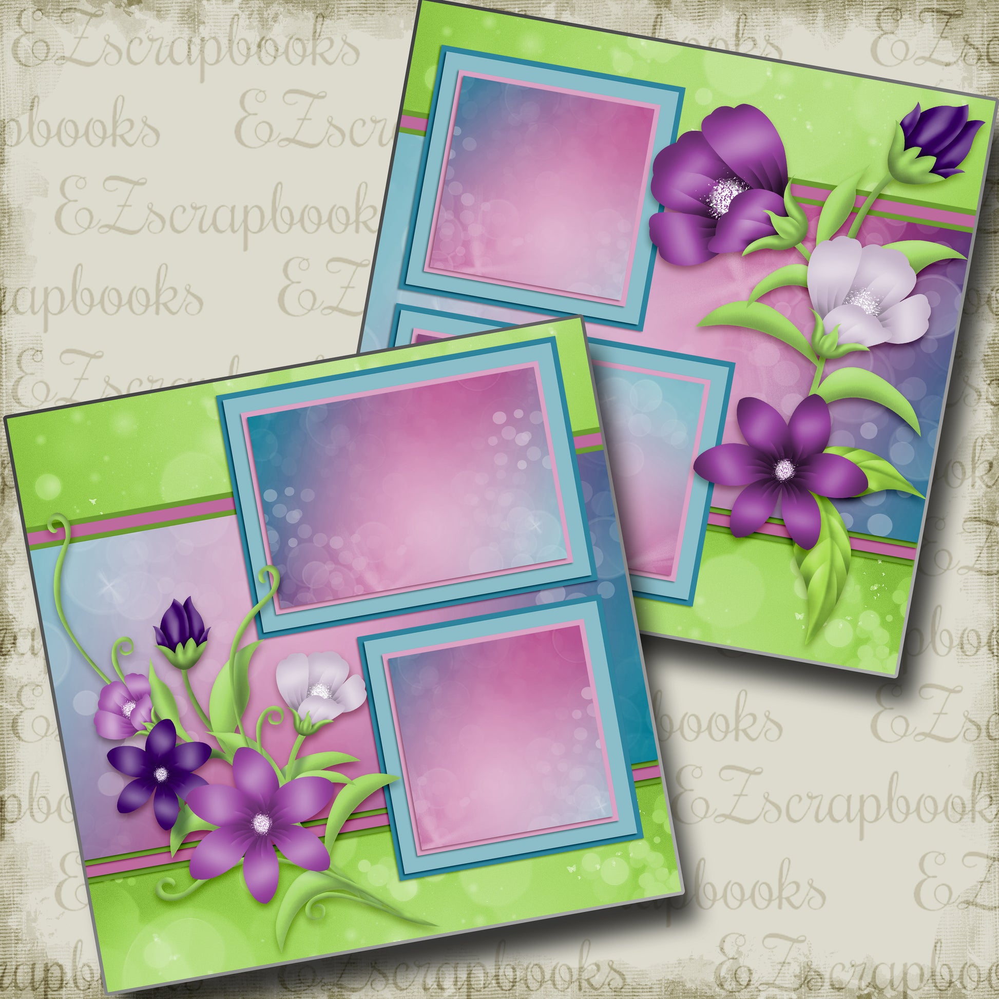 Spring Garden - 3822 - EZscrapbooks Scrapbook Layouts Girls, Spring - Easter