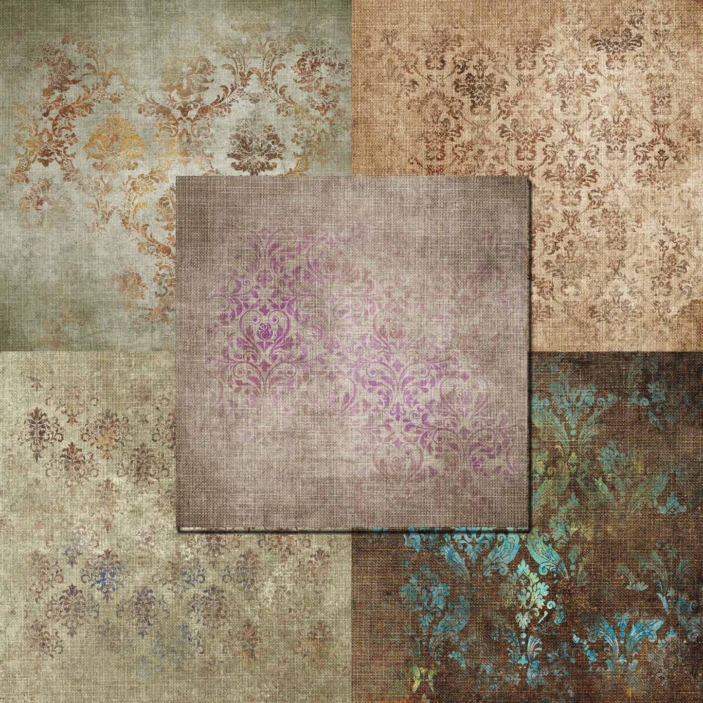 Aged Linen Damask - Paper Pack - 8168