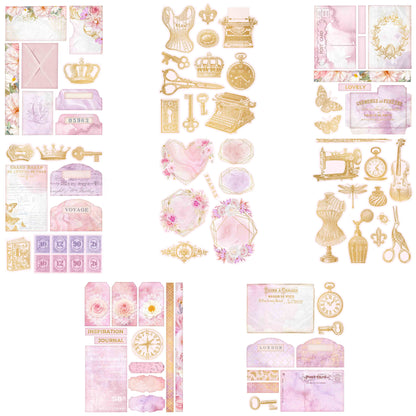 Watercolor Pink Flowers Embellishment Pack - 7566