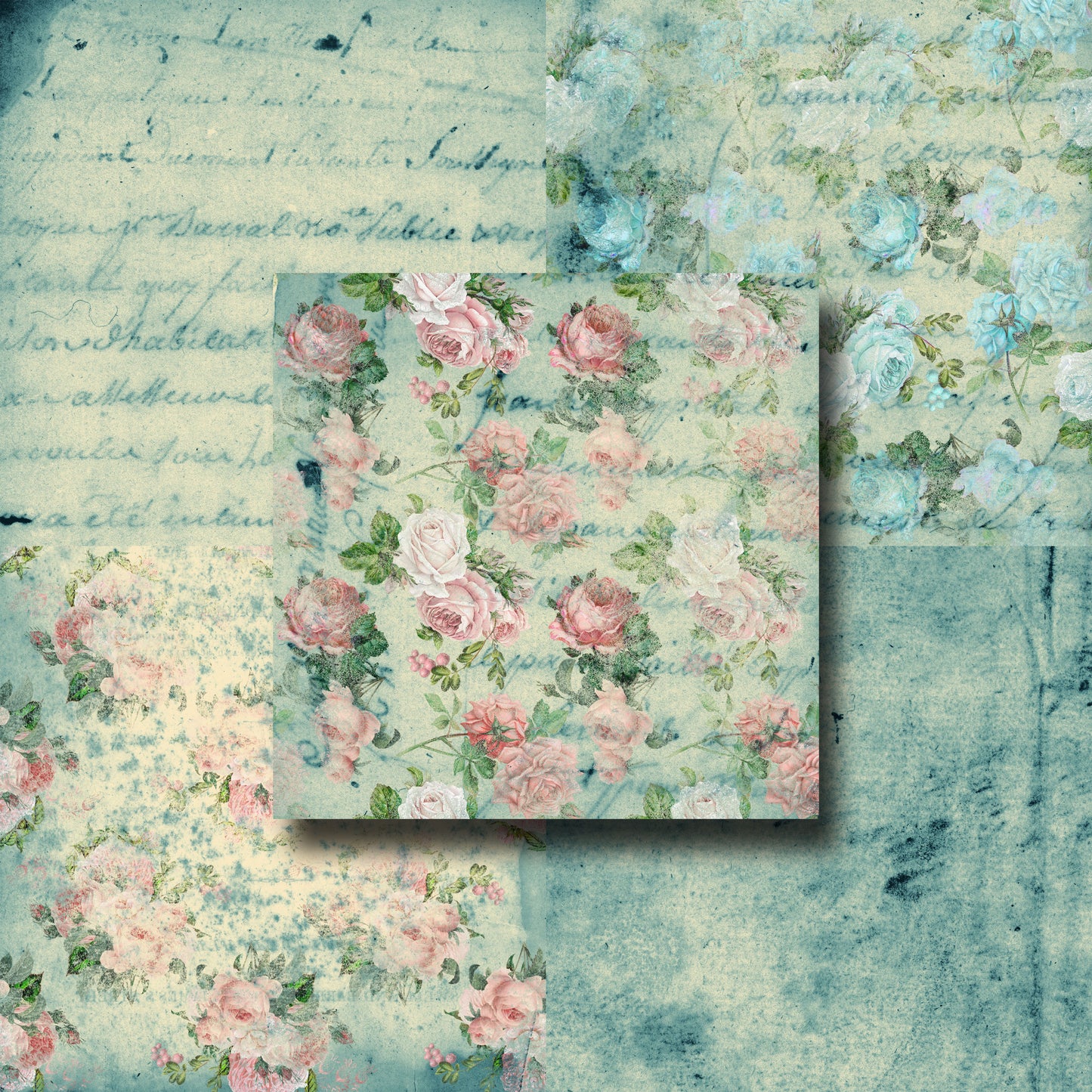 Shabby Blue-Green Textures - Paper Pack - 8172