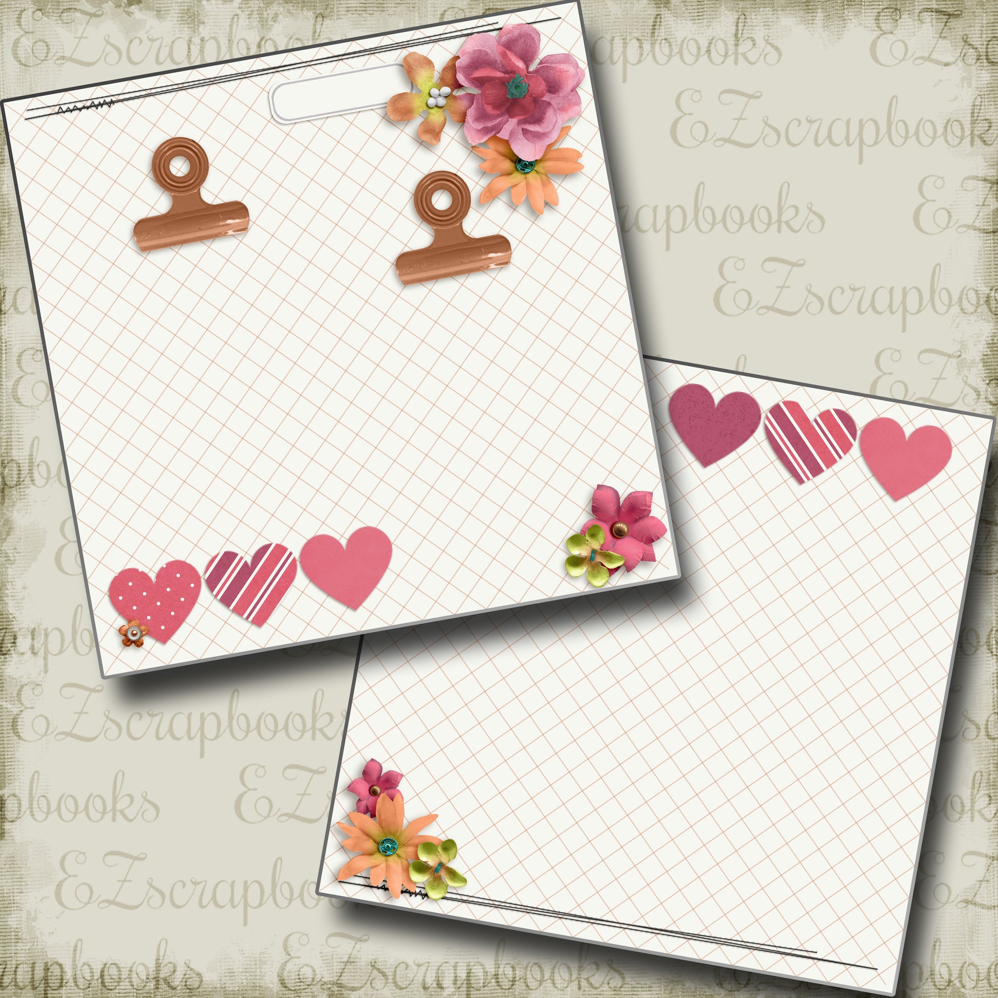 Pink Hearts NPM - 4923 - EZscrapbooks Scrapbook Layouts Girls, Love - Valentine, Other