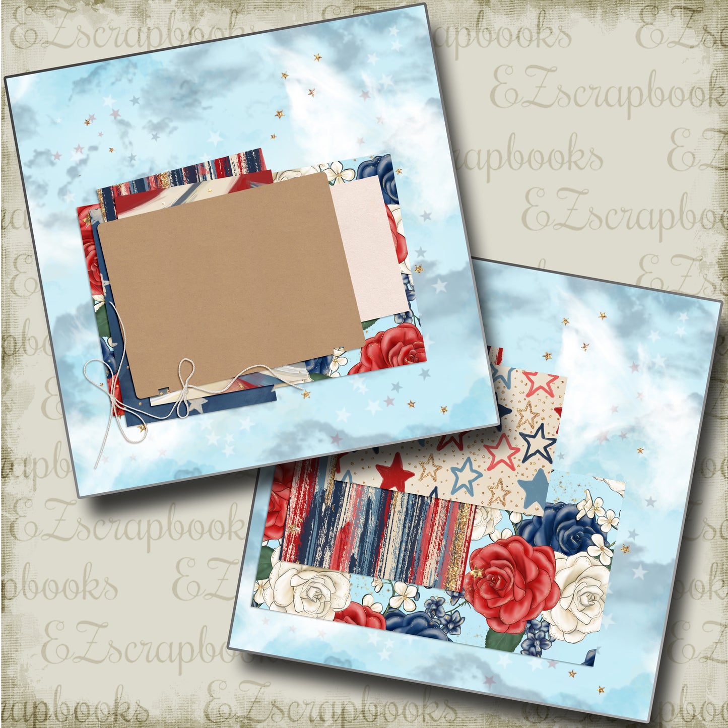 Stars, Stripes & Roses NPM - 4847 - EZscrapbooks Scrapbook Layouts July 4th - Patriotic