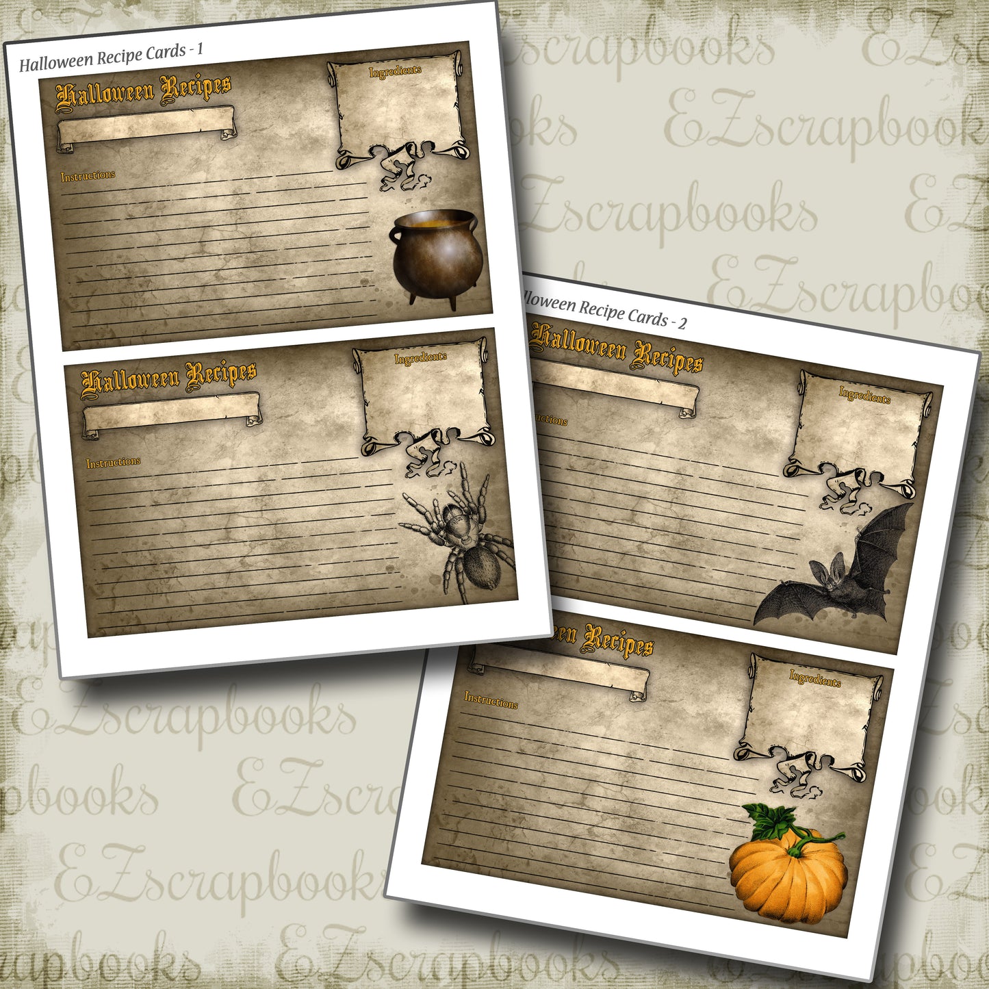 Halloween Recipe Cards - 7223 - EZscrapbooks Scrapbook Layouts Halloween