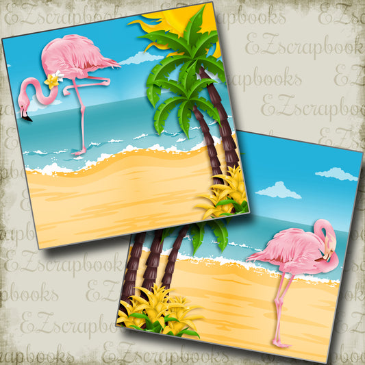 Pink Flamingos NPM - 4065 - EZscrapbooks Scrapbook Layouts Beach - Tropical, cruise, Swimming - Pool