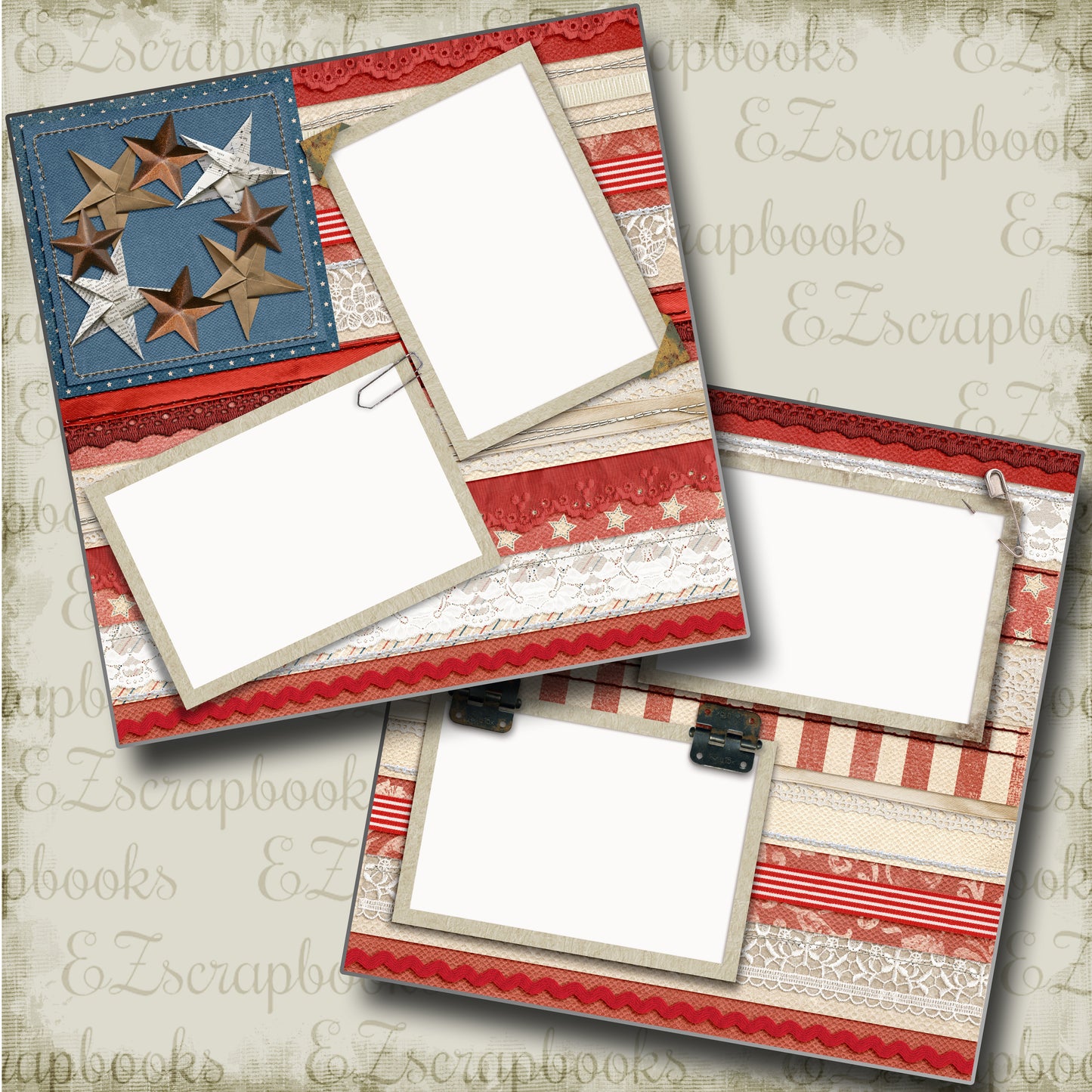 Fabric Flag - 4868 - EZscrapbooks Scrapbook Layouts July 4th - Patriotic