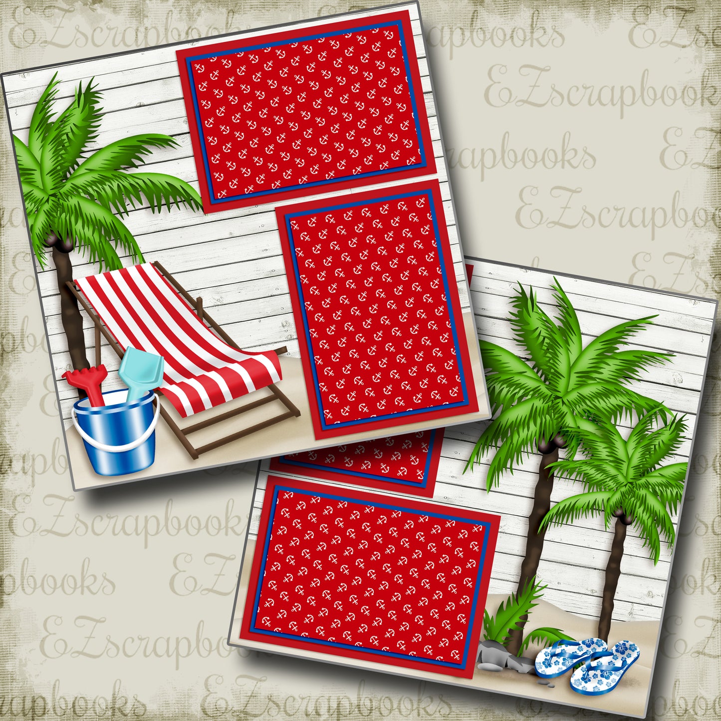 Beach Chair - 4066 - EZscrapbooks Scrapbook Layouts Beach - Tropical, cruise, Summer, Swimming - Pool