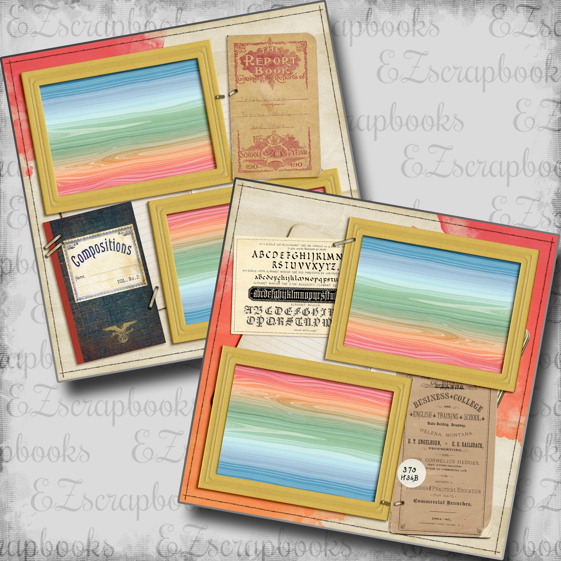 Vintage Compositions - 5600 - EZscrapbooks Scrapbook Layouts back to school, School