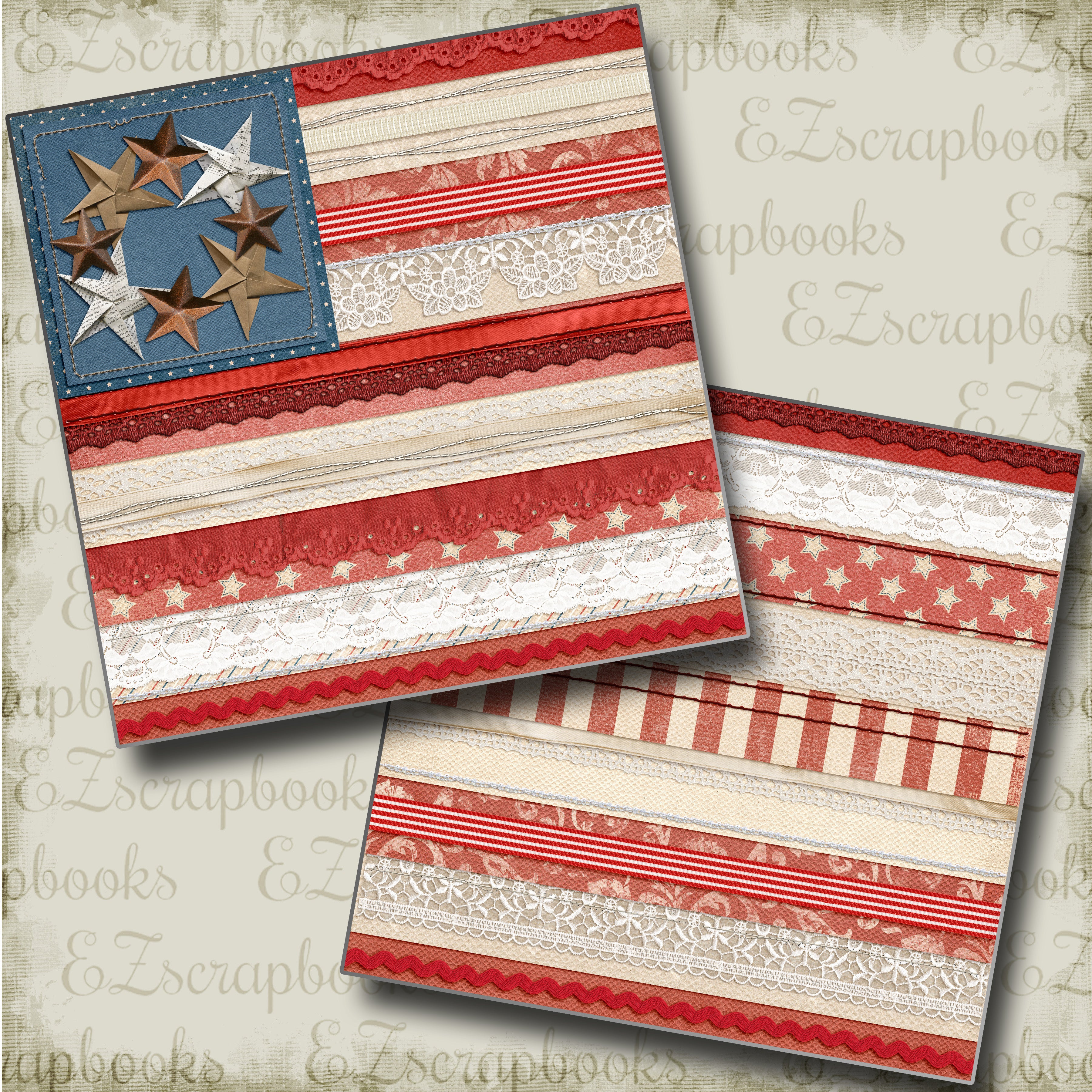 Fabric Flag NPM - 4869 - EZscrapbooks Scrapbook Layouts July 4th - Patriotic