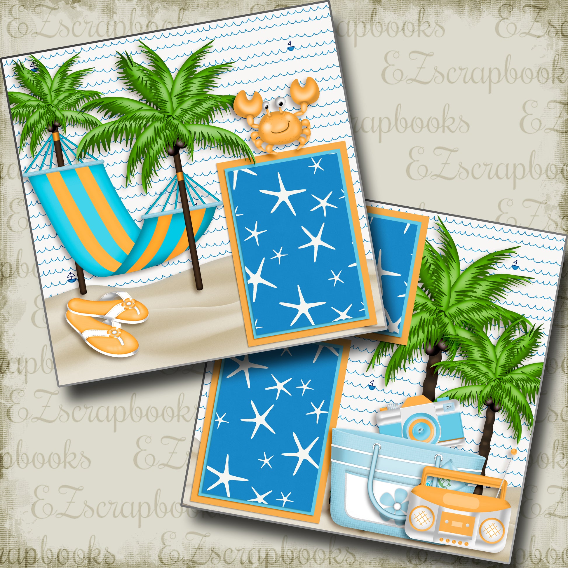 Beach Hammock - 4068 - EZscrapbooks Scrapbook Layouts Beach - Tropical, cruise, Summer, Swimming - Pool