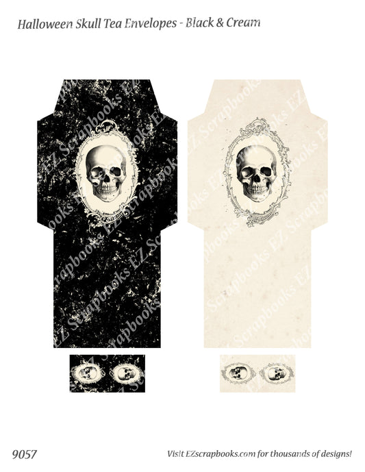 Skull Tea Envelopes Black & Cream - 9057 - EZscrapbooks Scrapbook Layouts Halloween