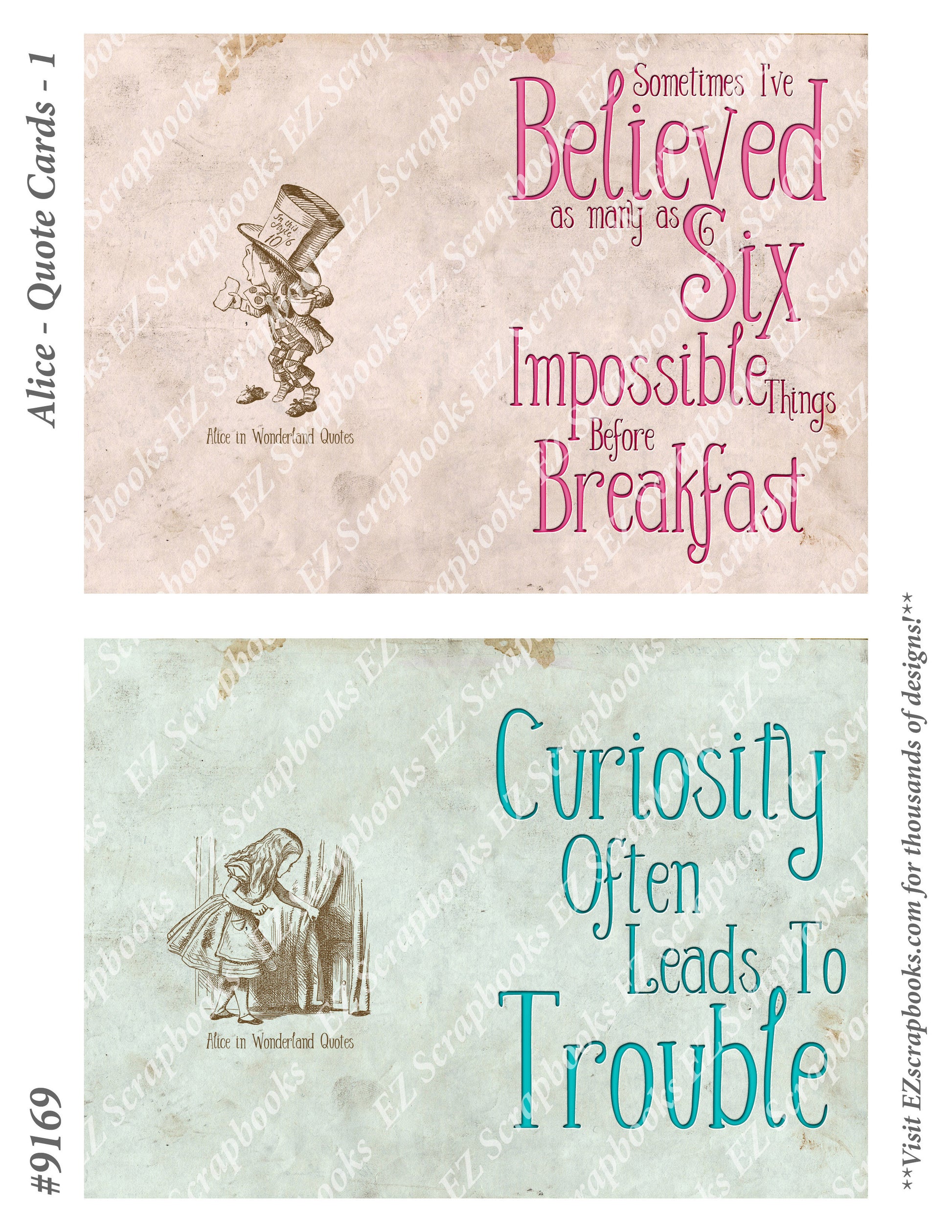 Alice Quote Cards 1 - 9169 - EZscrapbooks Scrapbook Layouts Wonderland