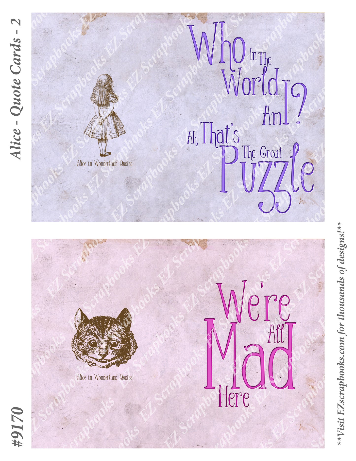 Alice Quote Cards 2 - 9170 - EZscrapbooks Scrapbook Layouts Wonderland