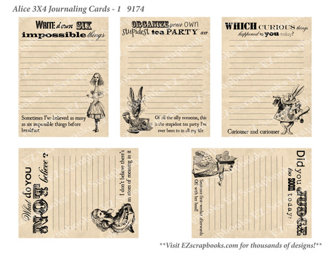 Alice 3x4 Journaling Cards 1 - 9174 - EZscrapbooks Scrapbook Layouts Wonderland