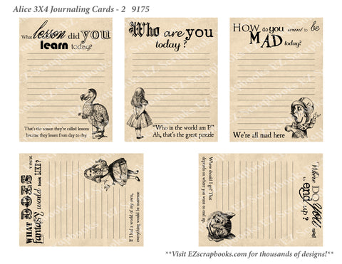 Alice 3x4 Journaling Cards 2 - 9175 - EZscrapbooks Scrapbook Layouts Wonderland