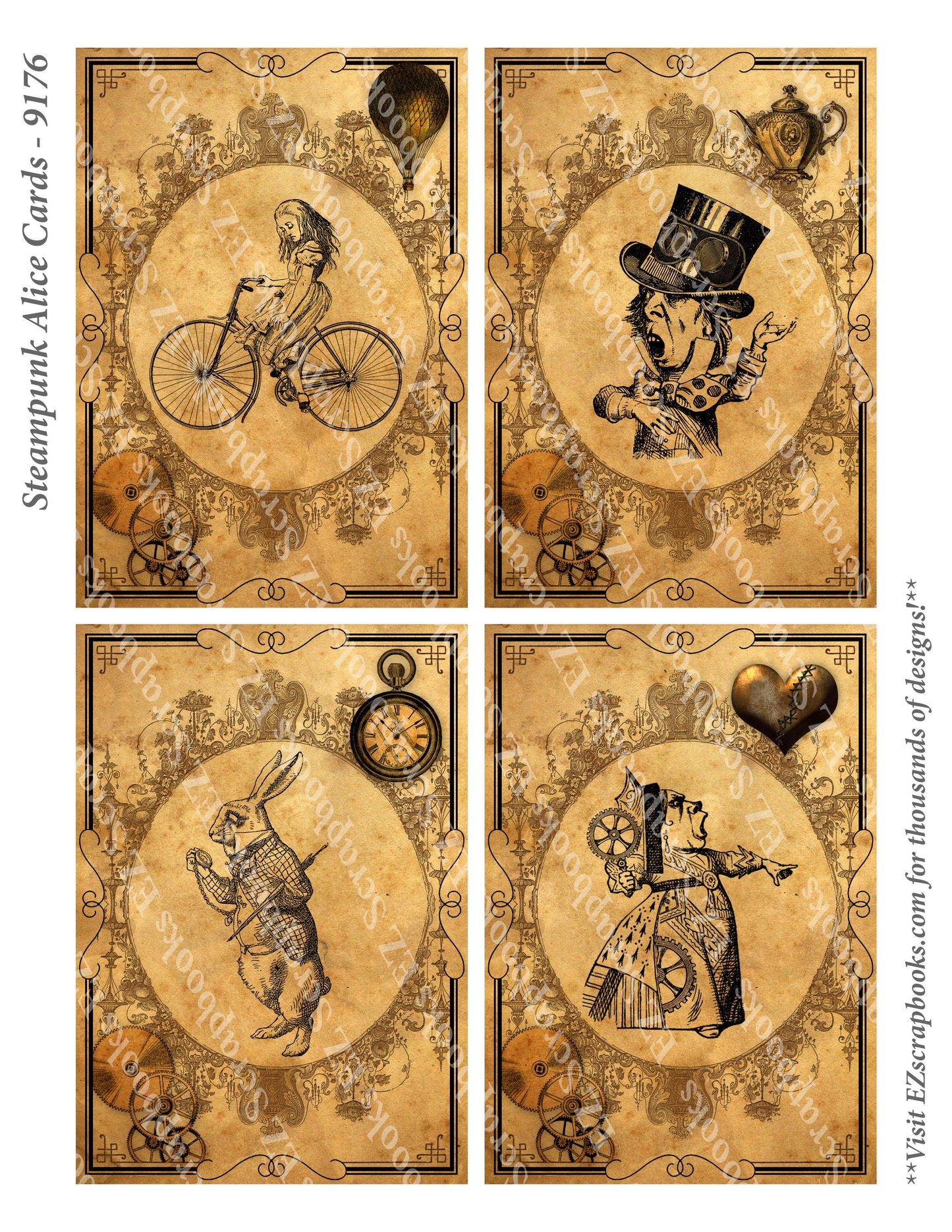 Steampunk Alice Cards - 9176 - EZscrapbooks Scrapbook Layouts Steampunk, Wonderland