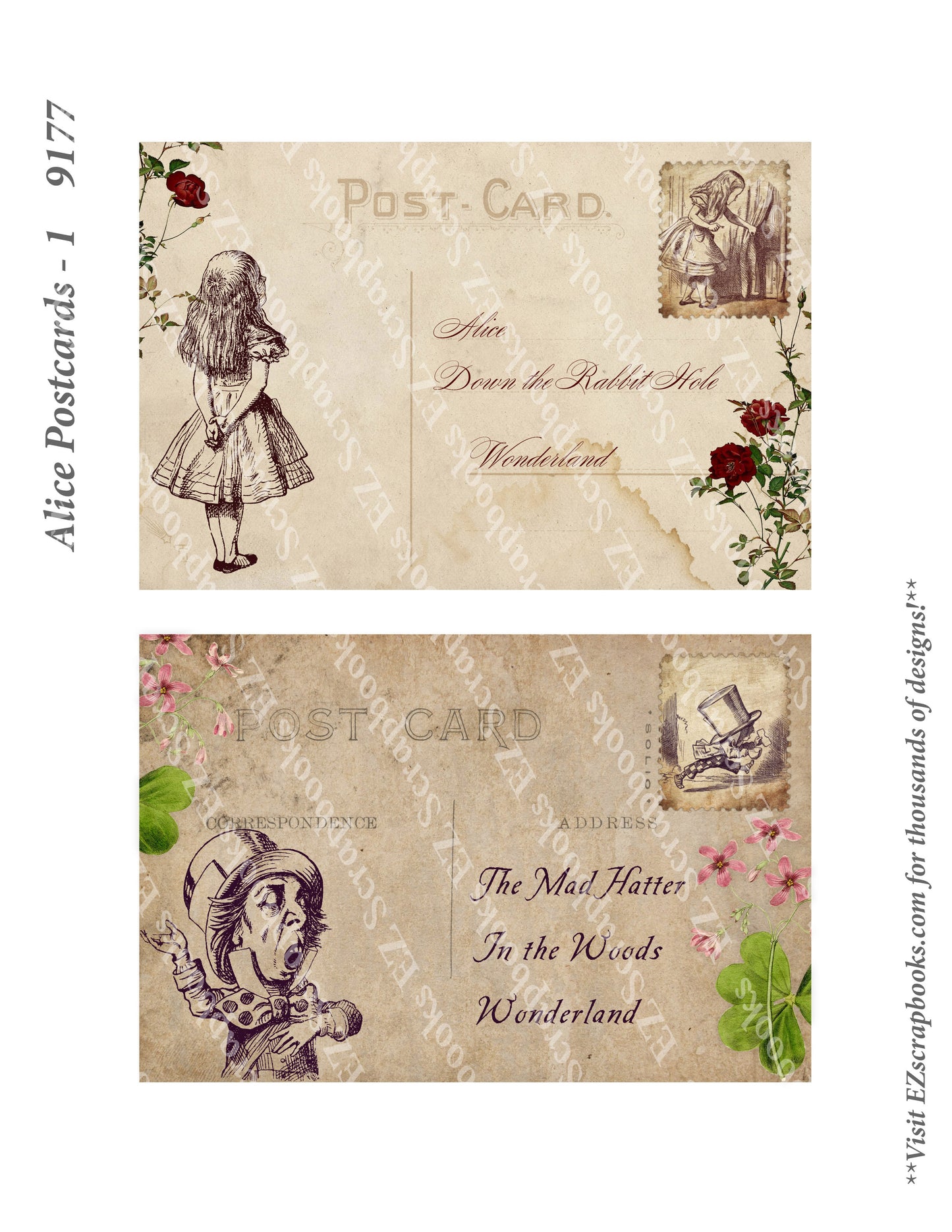 Alice Postcards 1 - 9177 - EZscrapbooks Scrapbook Layouts Wonderland