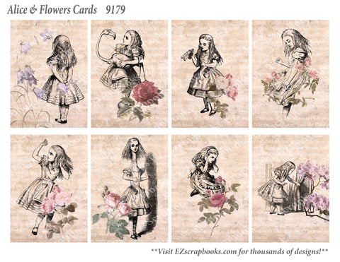 Alice & Flowers Cards - 9179 - EZscrapbooks Scrapbook Layouts Wonderland
