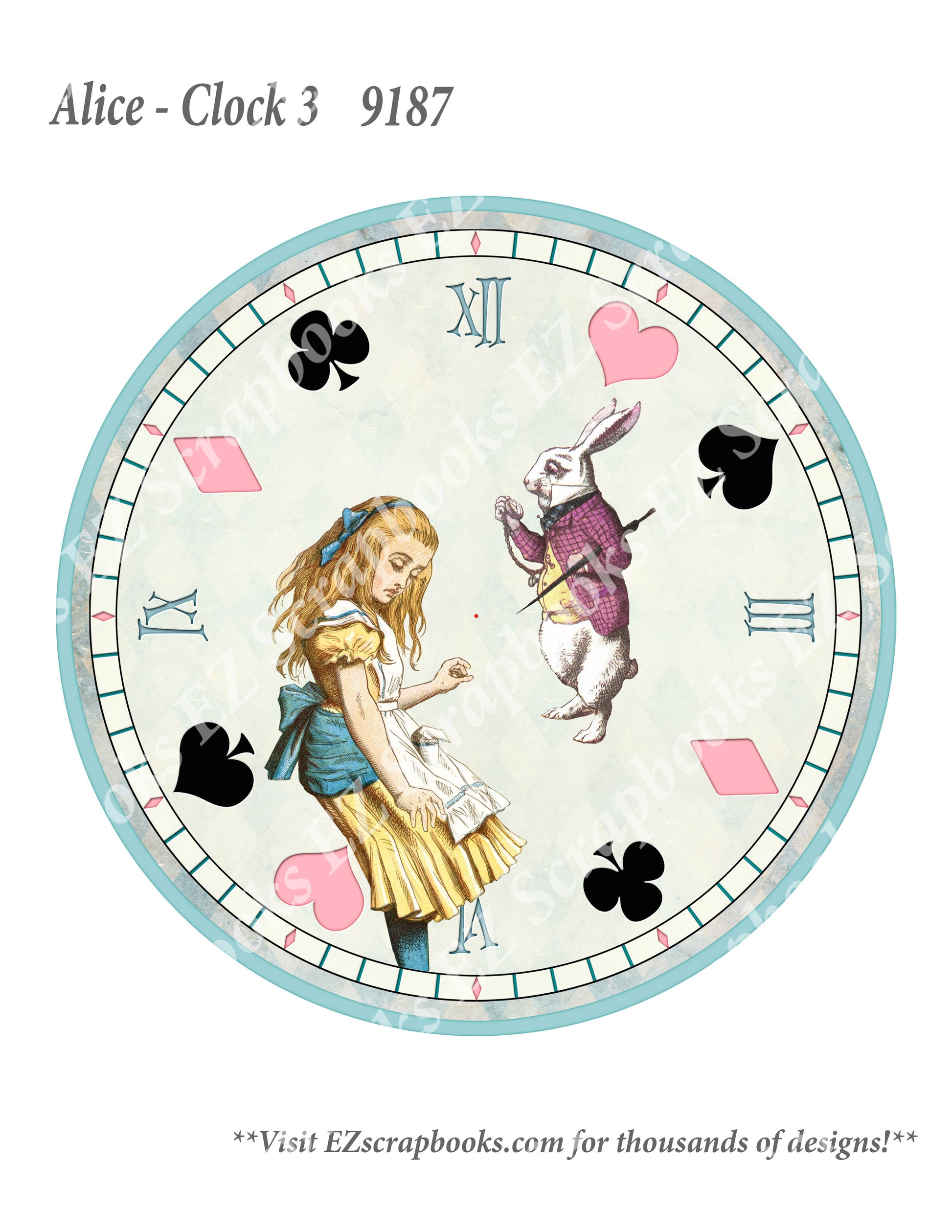Alice Clock 3 - 9187 - EZscrapbooks Scrapbook Layouts Wonderland