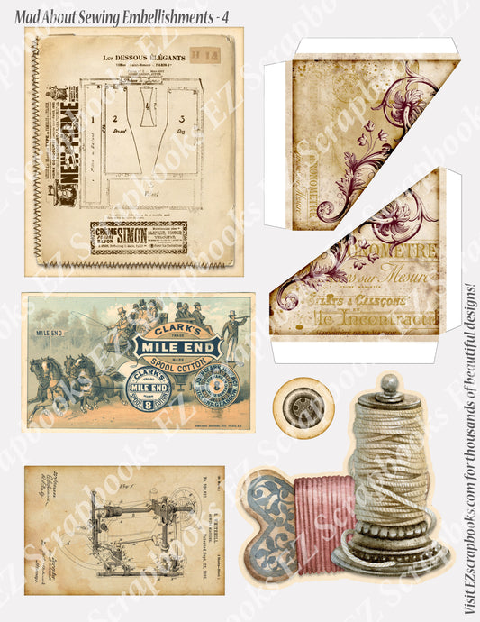 Mad About Sewing Embellishments 4 - 9199 - EZscrapbooks Scrapbook Layouts Sewing