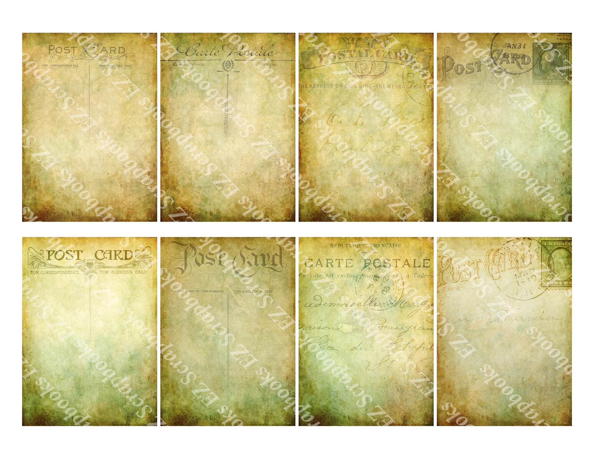 Grunge Postcard Backgrounds - 9215 - EZscrapbooks Scrapbook Layouts Cards