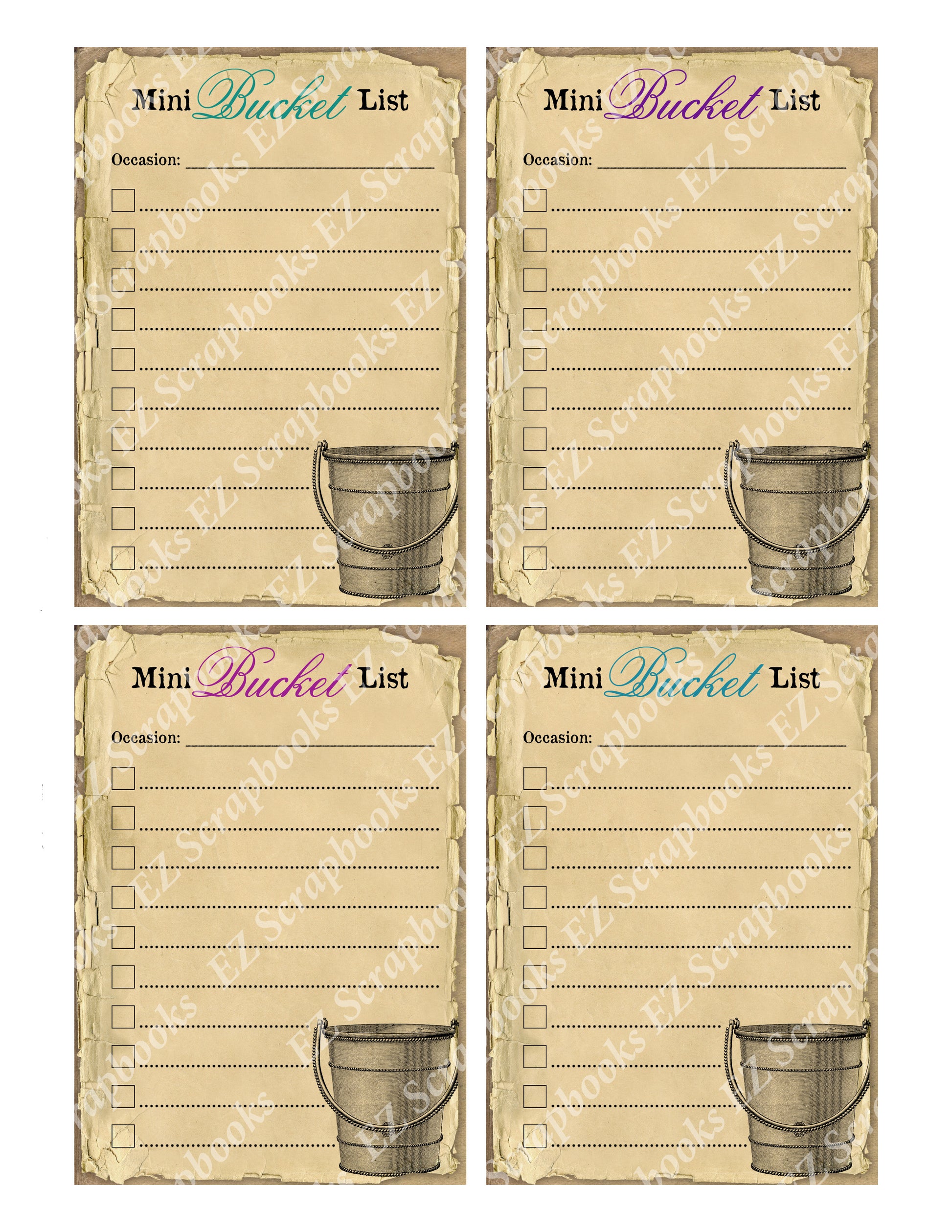 Mini Bucket List Cards - 9221 - EZscrapbooks Scrapbook Layouts Cards