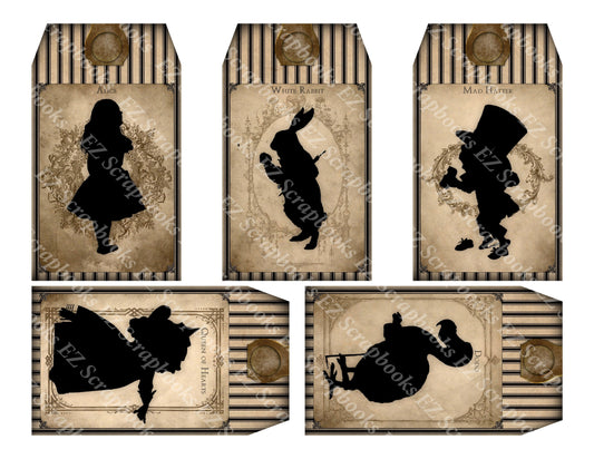 Alice Silhouette Tags - 9227 - EZscrapbooks Scrapbook Layouts tags, Wonderland