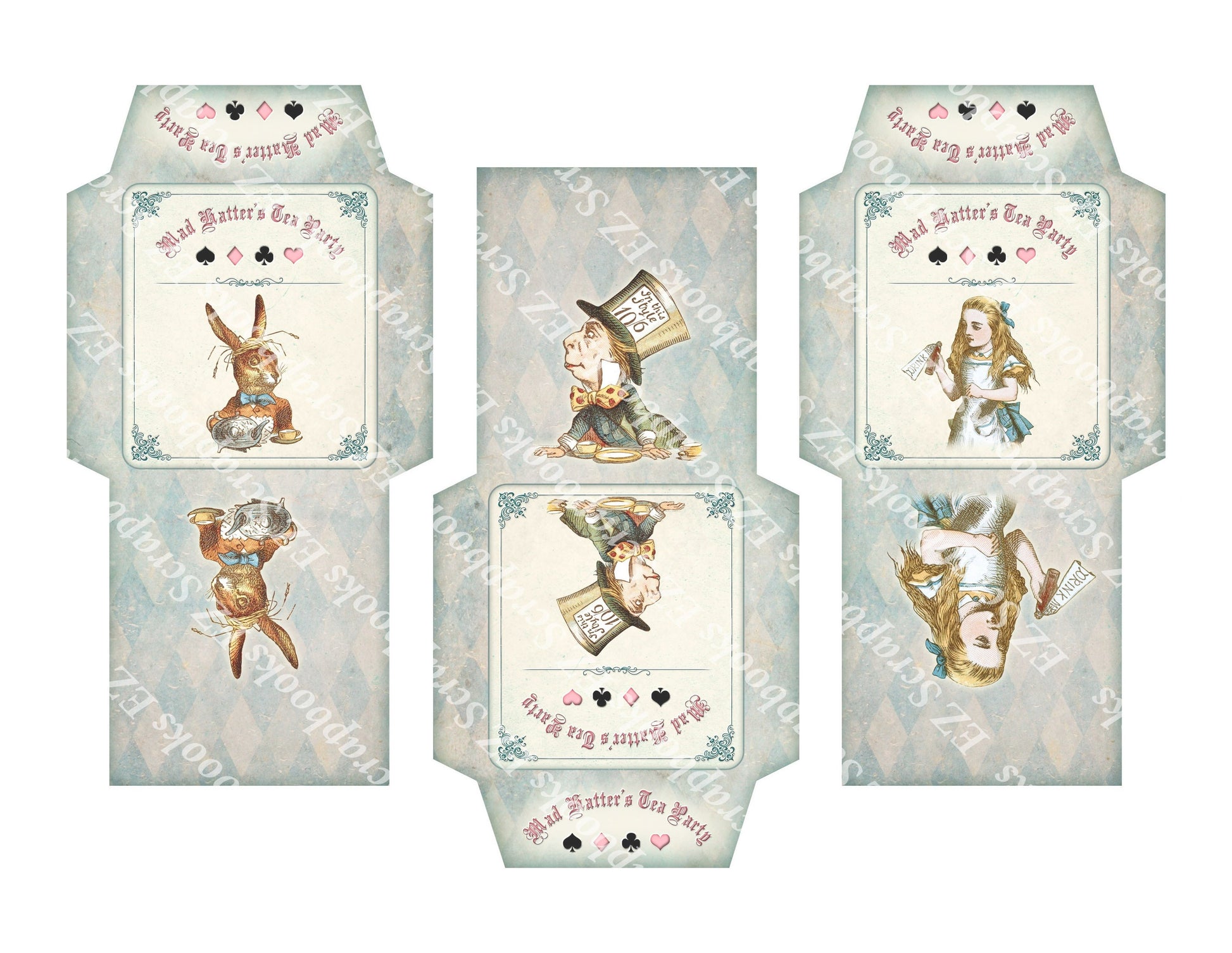 Alice Quotes Tea Envelopes Colored 1 - 9244 - EZscrapbooks Scrapbook Layouts Tea Envelopes, Wonderland