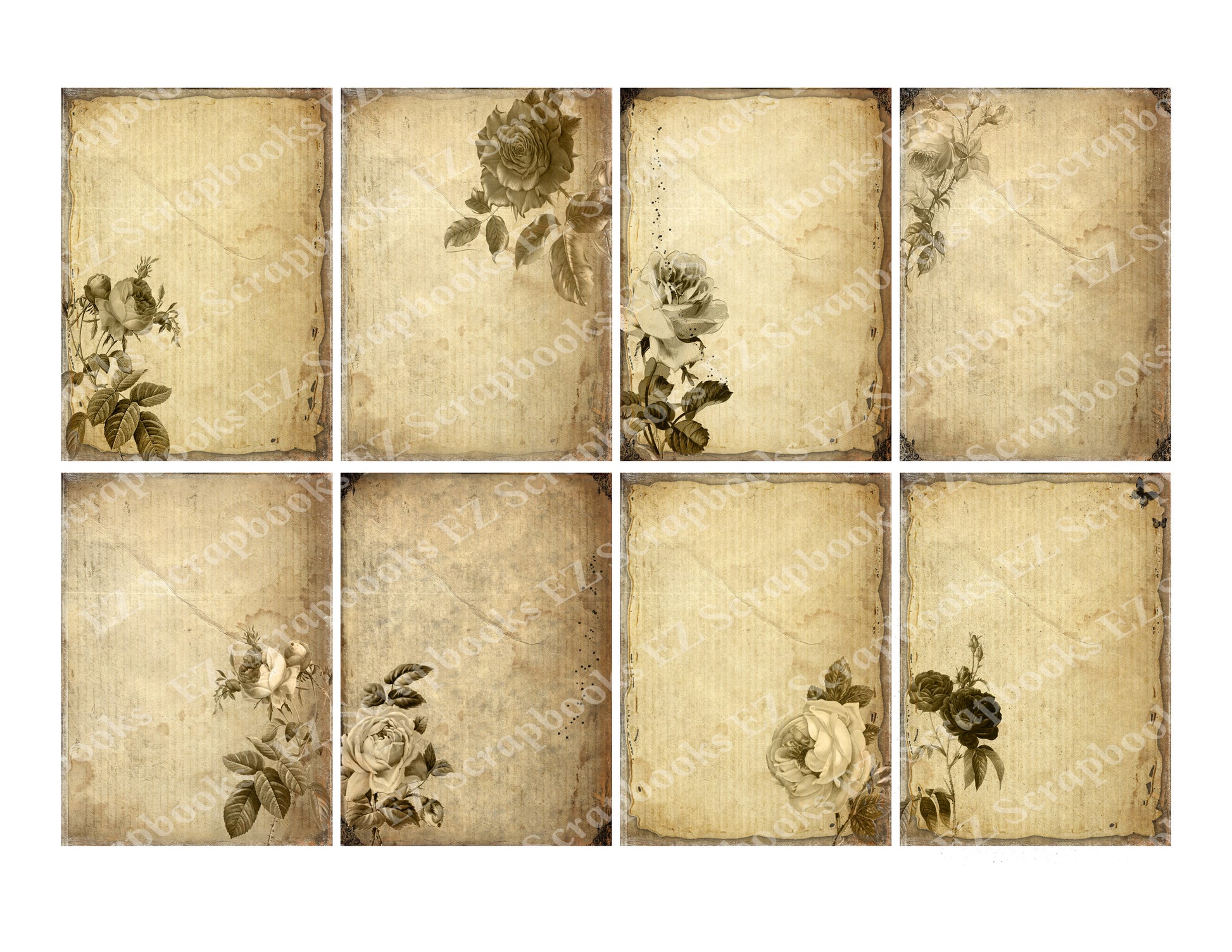 Tattered Flowers ATC - 9290 - EZscrapbooks Scrapbook Layouts Cards, Flowers