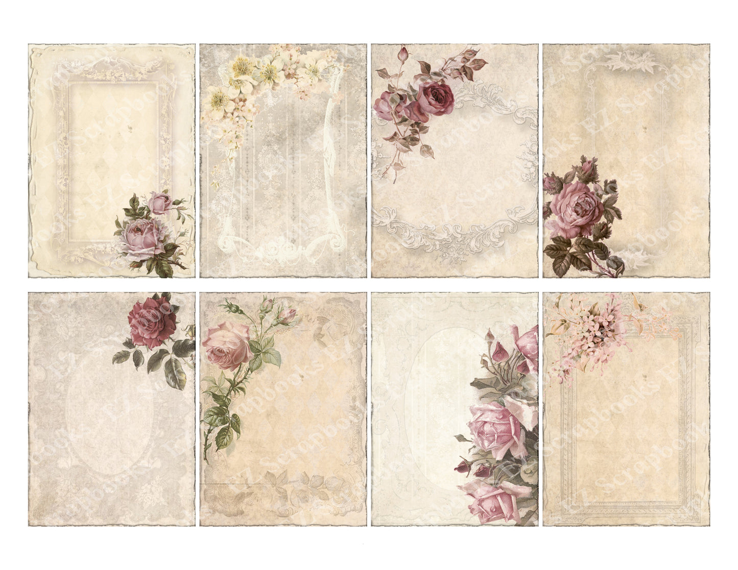 Shabby Cream ATC - 9293 - EZscrapbooks Scrapbook Layouts Cards, Flowers