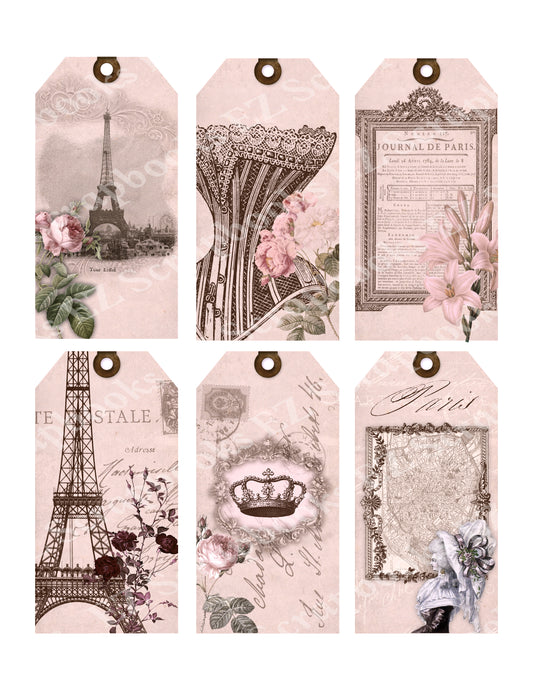 Paris Tags Pink - 9299 - EZscrapbooks Scrapbook Layouts 