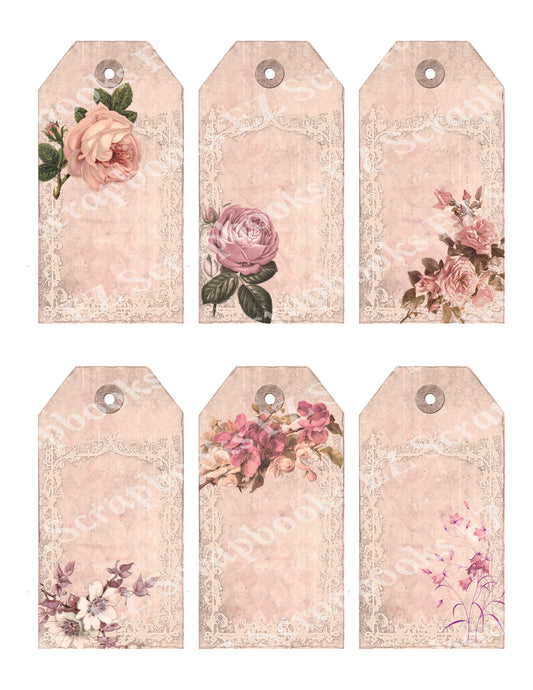 Shabby Flower Tags Pink - 9309 - EZscrapbooks Scrapbook Layouts Flowers