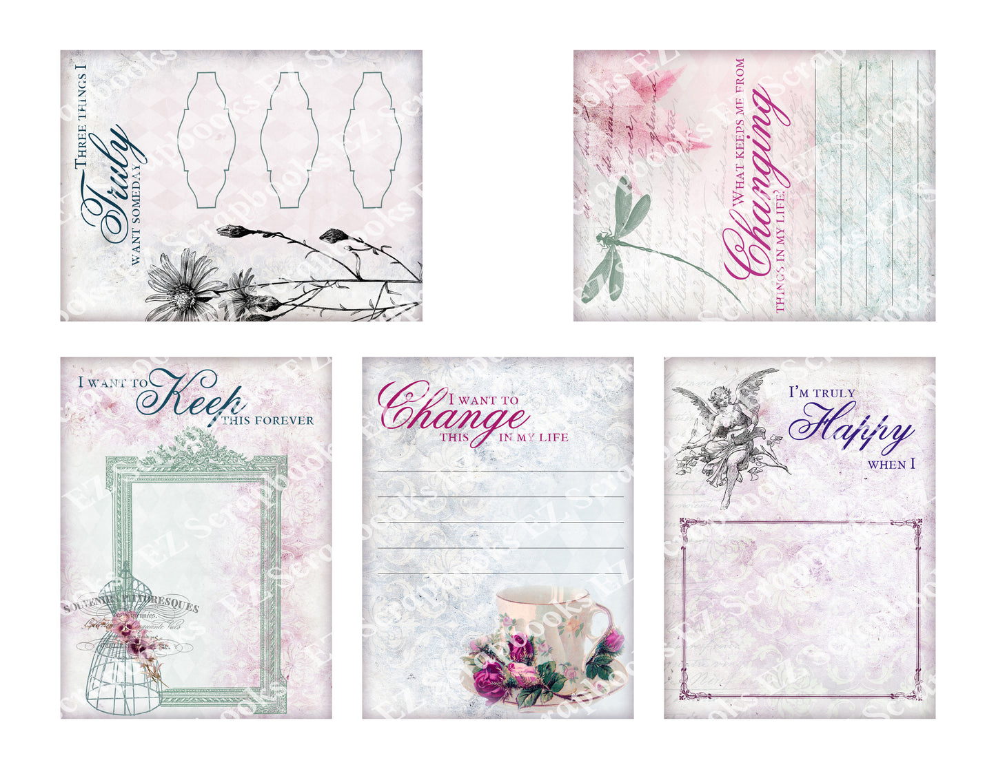 Shabby Chic Journal Cards - 9354 - EZscrapbooks Scrapbook Layouts Cards