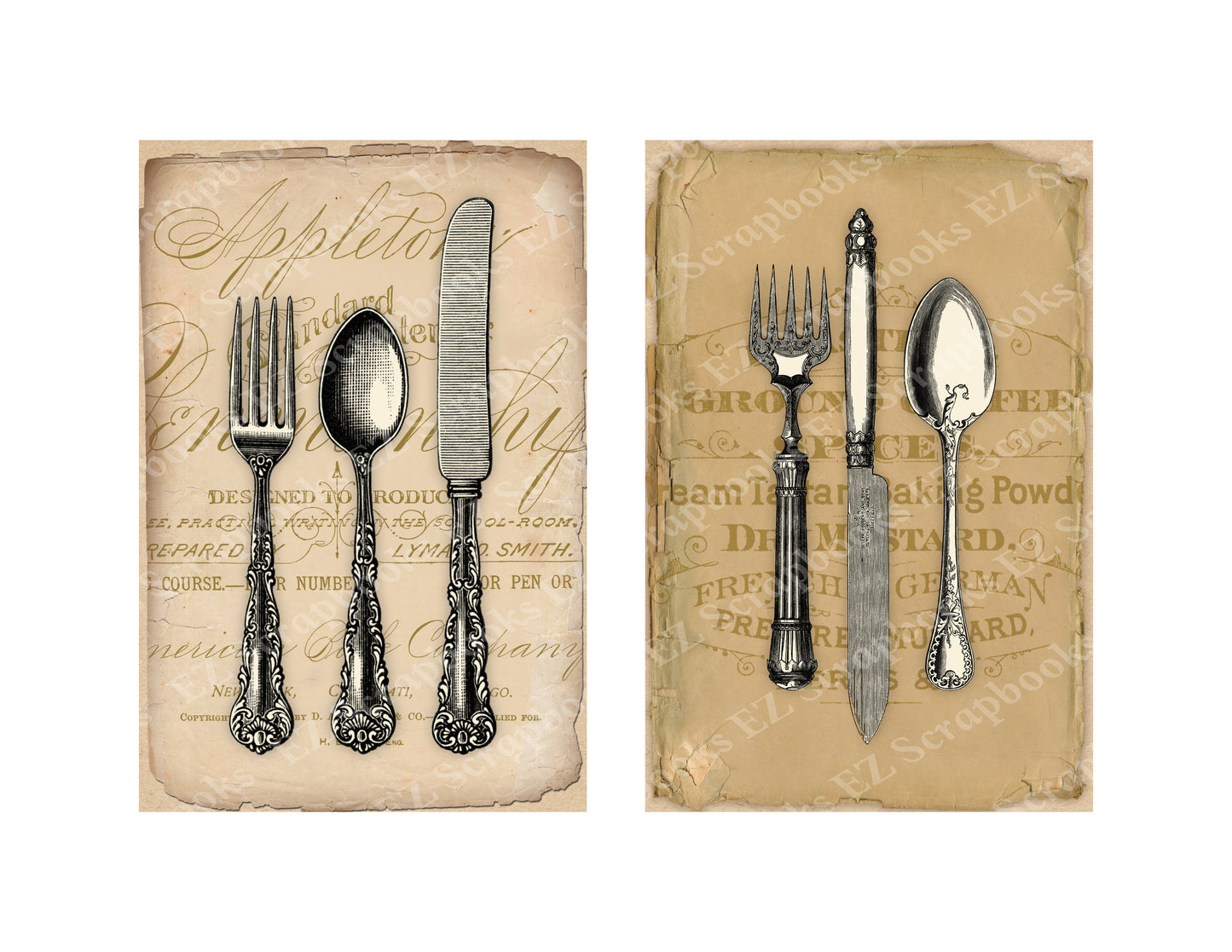 Vintage Cutlery Cards 1 - 9376 - EZscrapbooks Scrapbook Layouts 