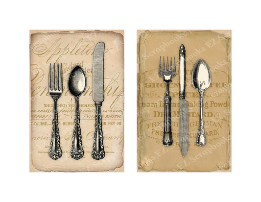 Vintage Cutlery Cards 1 - 9376 - EZscrapbooks Scrapbook Layouts 