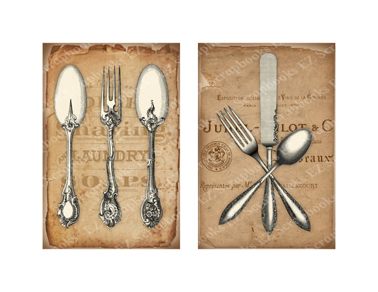 Vintage Cutlery Cards 2 - 9377 - EZscrapbooks Scrapbook Layouts 