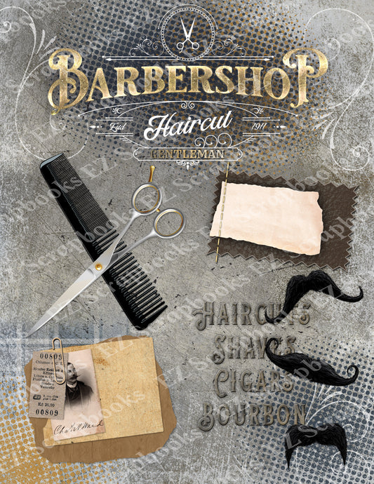 Barbershop Paper 1 - 9542 - EZscrapbooks Scrapbook Layouts Masculine