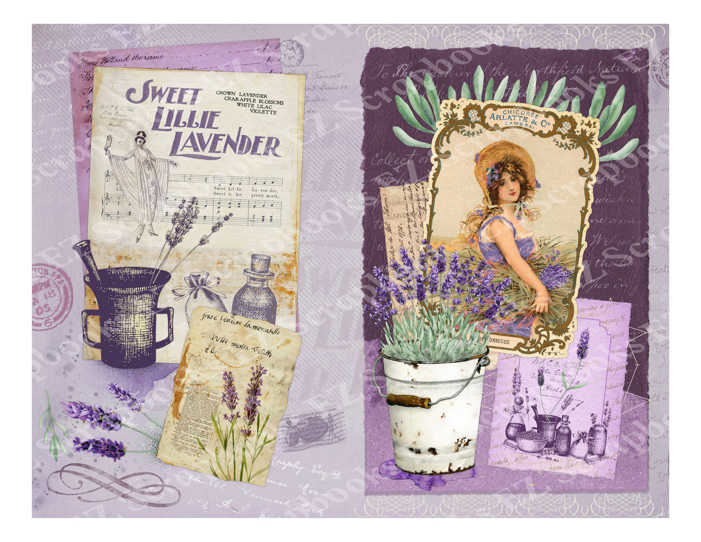 Lovely Lavender Embellishments 4 - 9552 - EZscrapbooks Scrapbook Layouts Botanical