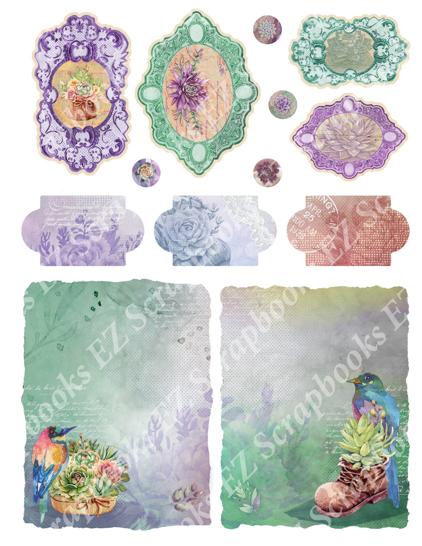 Succulents Embellishments 1 - 9585 - EZscrapbooks Scrapbook Layouts 