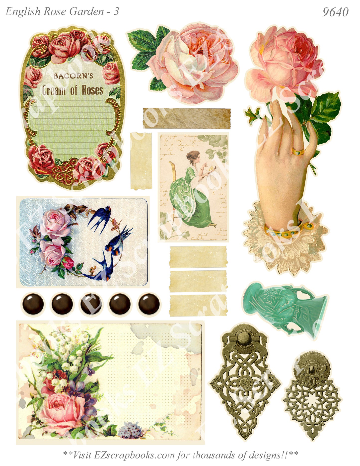 English Rose Garden - Embellishments - 3 - 9640 - EZscrapbooks Scrapbook Layouts 