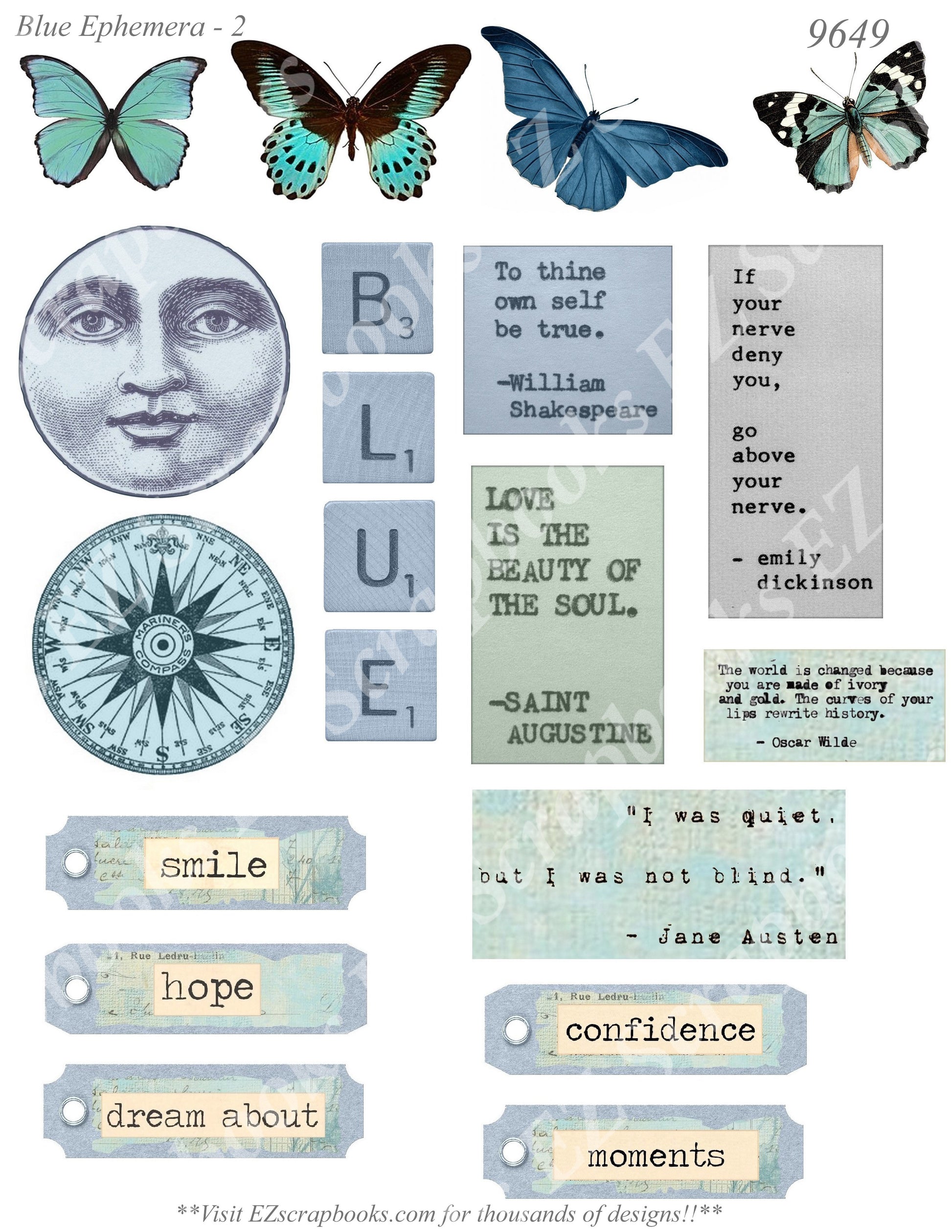 Blue Ephemera - Embellishments - 2 - 9649 - EZscrapbooks Scrapbook Layouts Ephemera