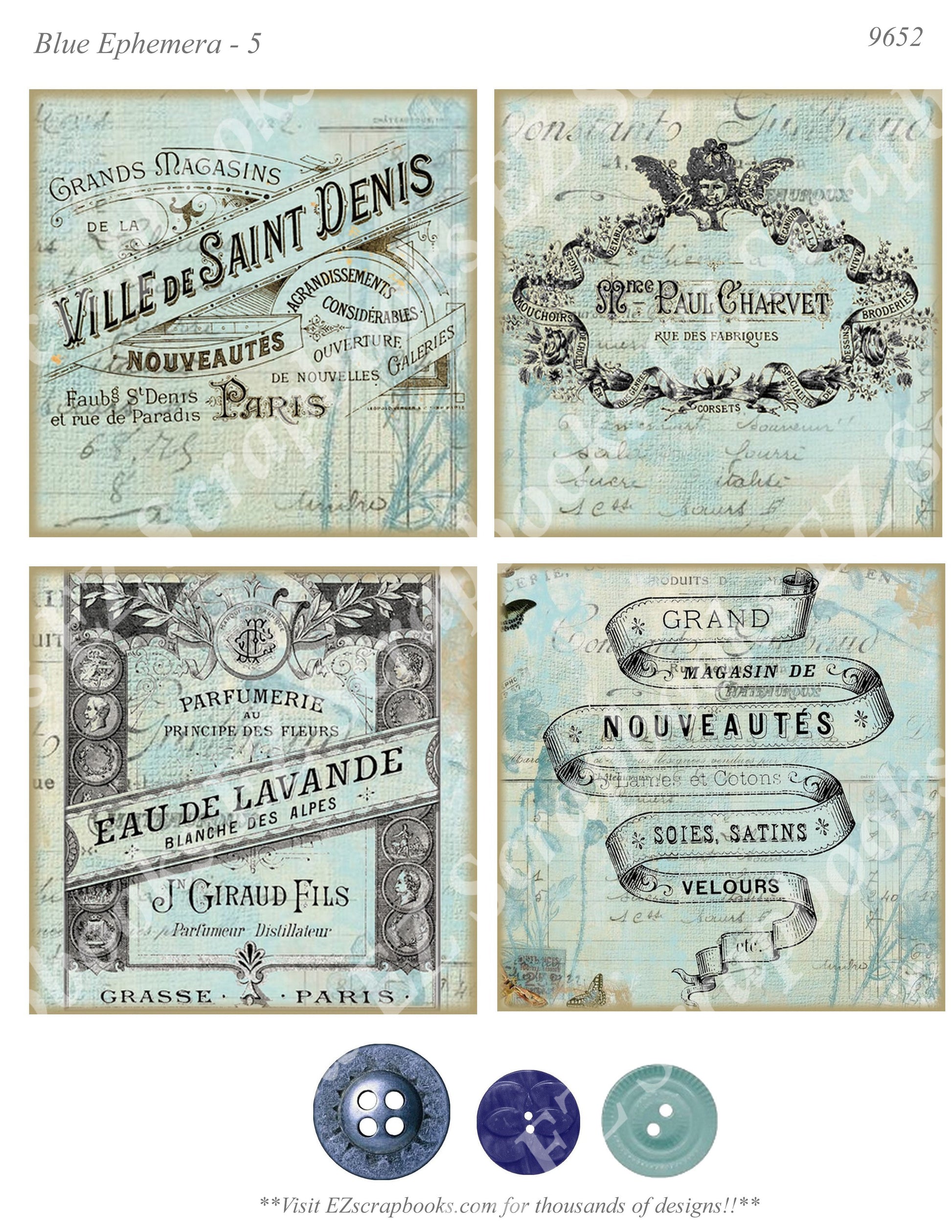 Blue Ephemera - Embellishments - 5 - 9652 - EZscrapbooks Scrapbook Layouts Ephemera