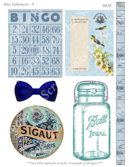 Blue Ephemera - Embellishments - 9 - 9656 - EZscrapbooks Scrapbook Layouts Ephemera