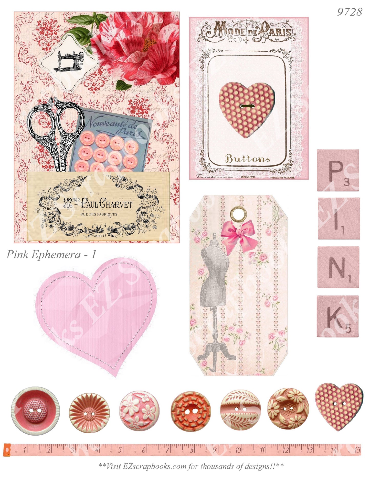 Pink Ephemera - Embellishments - 1 - 9728 - EZscrapbooks Scrapbook Layouts Ephemera