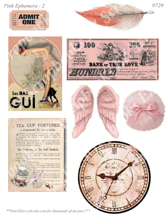 Pink Ephemera - Embellishments - 2 - 9729 - EZscrapbooks Scrapbook Layouts Ephemera